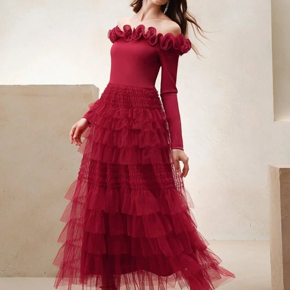 Red Chic Women's 3D Floral Long Sleeve V Neck Bodycon Party Dress - Picture 5 of 7